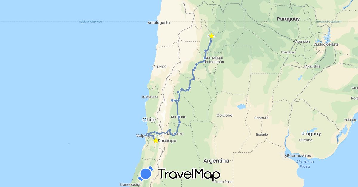 TravelMap itinerary: cycling in Chile (South America)